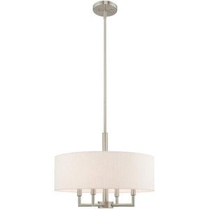 HomeRoots Nickel Dimmable Four-Light Chandelier with Elegant Cylinder Shades – Perfect for Any Room Decor 687349