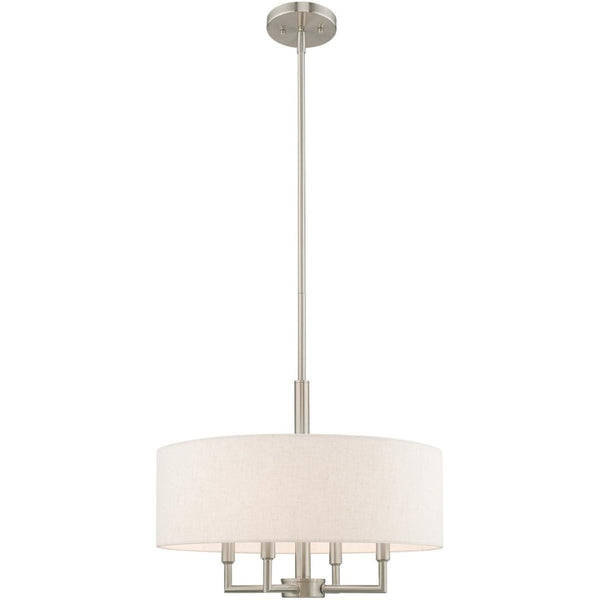 HomeRoots Nickel Dimmable Four-Light Chandelier with Elegant Cylinder Shades – Perfect for Any Room Decor 687349
