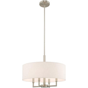 HomeRoots Nickel Dimmable Four-Light Chandelier with Elegant Cylinder Shades – Perfect for Any Room Decor 687349