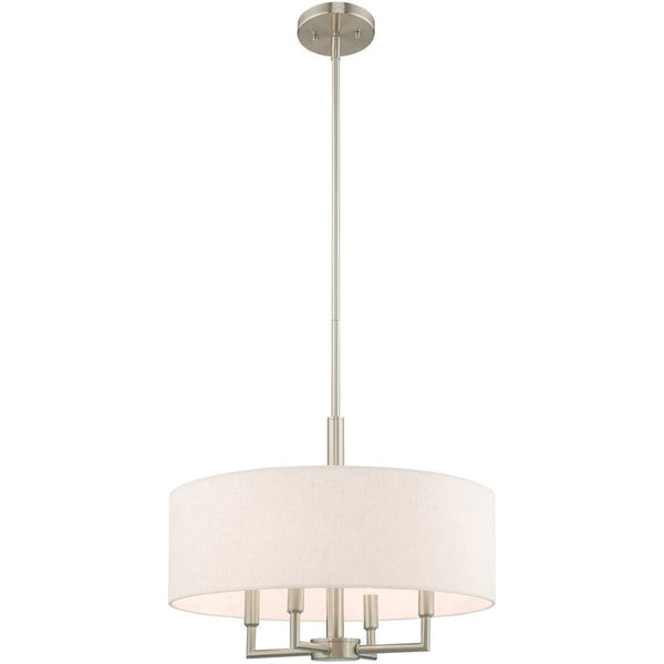 HomeRoots Nickel Dimmable Four-Light Chandelier with Elegant Cylinder Shades – Perfect for Any Room Decor 687349