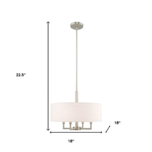 HomeRoots Nickel Dimmable Four-Light Chandelier with Elegant Cylinder Shades – Perfect for Any Room Decor 687349