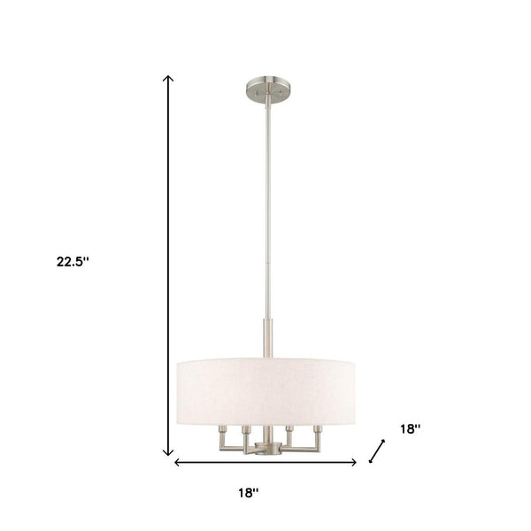 HomeRoots Nickel Dimmable Four-Light Chandelier with Elegant Cylinder Shades – Perfect for Any Room Decor 687349