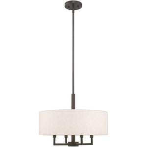 HomeRoots Four Light Dimmable Chandelier - Modern Steel Fixture with Cylindrical Shades for Stylish Illumination 687350