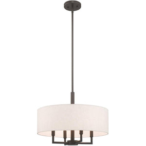 HomeRoots Four Light Dimmable Chandelier - Modern Steel Fixture with Cylindrical Shades for Stylish Illumination 687350