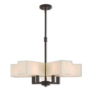HomeRoots Bronze Five-Light Dimmable Chandelier with Elegant Cylinder Shades for Modern Home Illumination 687353