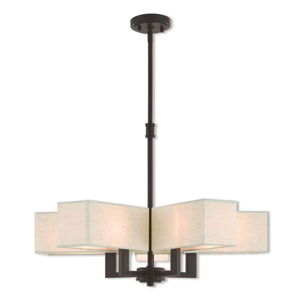HomeRoots Bronze Five-Light Dimmable Chandelier with Elegant Cylinder Shades for Modern Home Illumination 687353