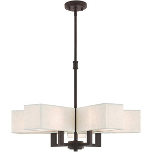 HomeRoots Bronze Five-Light Dimmable Chandelier with Elegant Cylinder Shades for Modern Home Illumination 687353