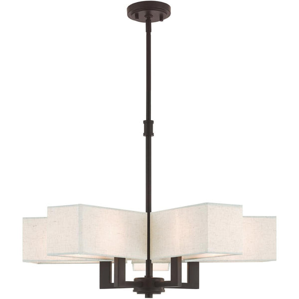 HomeRoots Bronze Five-Light Dimmable Chandelier with Elegant Cylinder Shades for Modern Home Illumination 687353