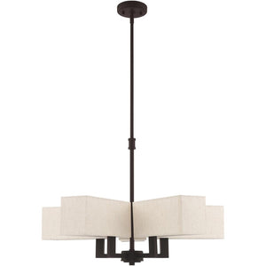 HomeRoots Bronze Five-Light Dimmable Chandelier with Elegant Cylinder Shades for Modern Home Illumination 687353