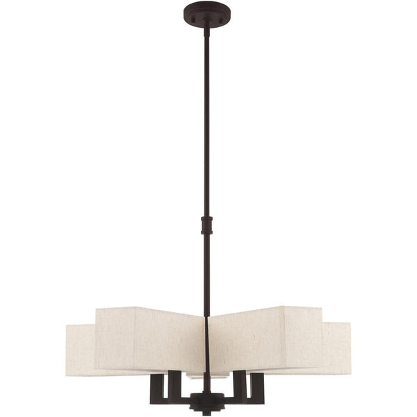 HomeRoots Bronze Five-Light Dimmable Chandelier with Elegant Cylinder Shades for Modern Home Illumination 687353