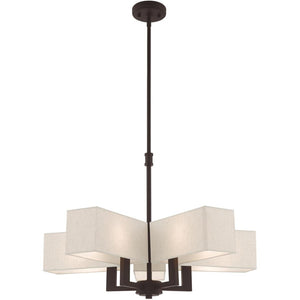 HomeRoots Bronze Five-Light Dimmable Chandelier with Elegant Cylinder Shades for Modern Home Illumination 687353