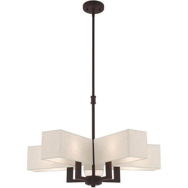 HomeRoots Bronze Five-Light Dimmable Chandelier with Elegant Cylinder Shades for Modern Home Illumination 687353