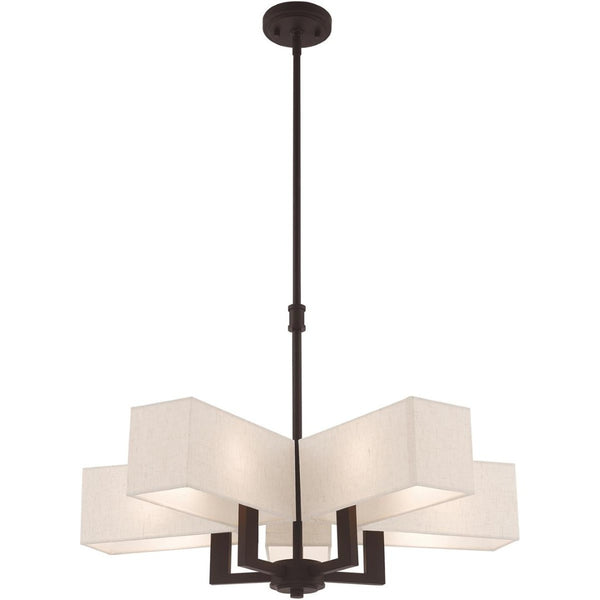 HomeRoots Bronze Five-Light Dimmable Chandelier with Elegant Cylinder Shades for Modern Home Illumination 687353