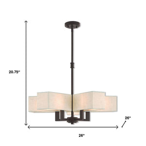 HomeRoots Bronze Five-Light Dimmable Chandelier with Elegant Cylinder Shades for Modern Home Illumination 687353