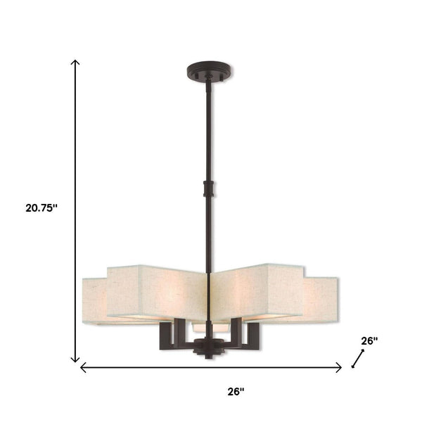 HomeRoots Bronze Five-Light Dimmable Chandelier with Elegant Cylinder Shades for Modern Home Illumination 687353
