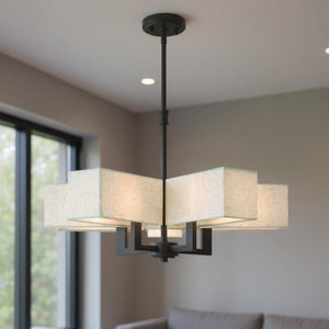 HomeRoots Bronze Five-Light Dimmable Chandelier with Elegant Cylinder Shades for Modern Home Illumination 687353