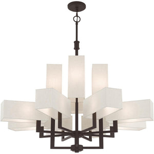 HomeRoots Bronze Twelve-Light Dimmable Chandelier - Elegant Ambient Lighting for Modern & Transitional Spaces 687354