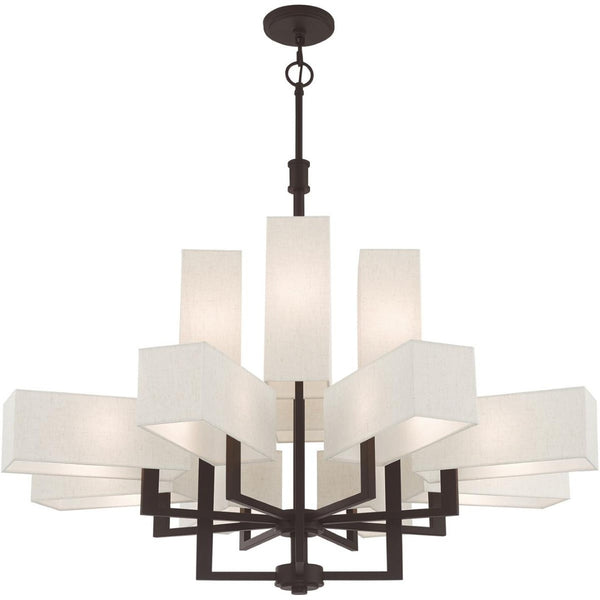 HomeRoots Bronze Twelve-Light Dimmable Chandelier - Elegant Ambient Lighting for Modern & Transitional Spaces 687354