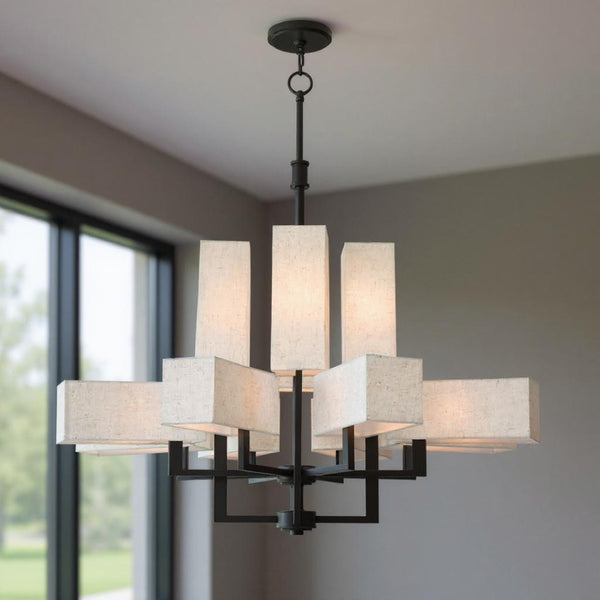 HomeRoots Bronze Twelve-Light Dimmable Chandelier - Elegant Ambient Lighting for Modern & Transitional Spaces 687354