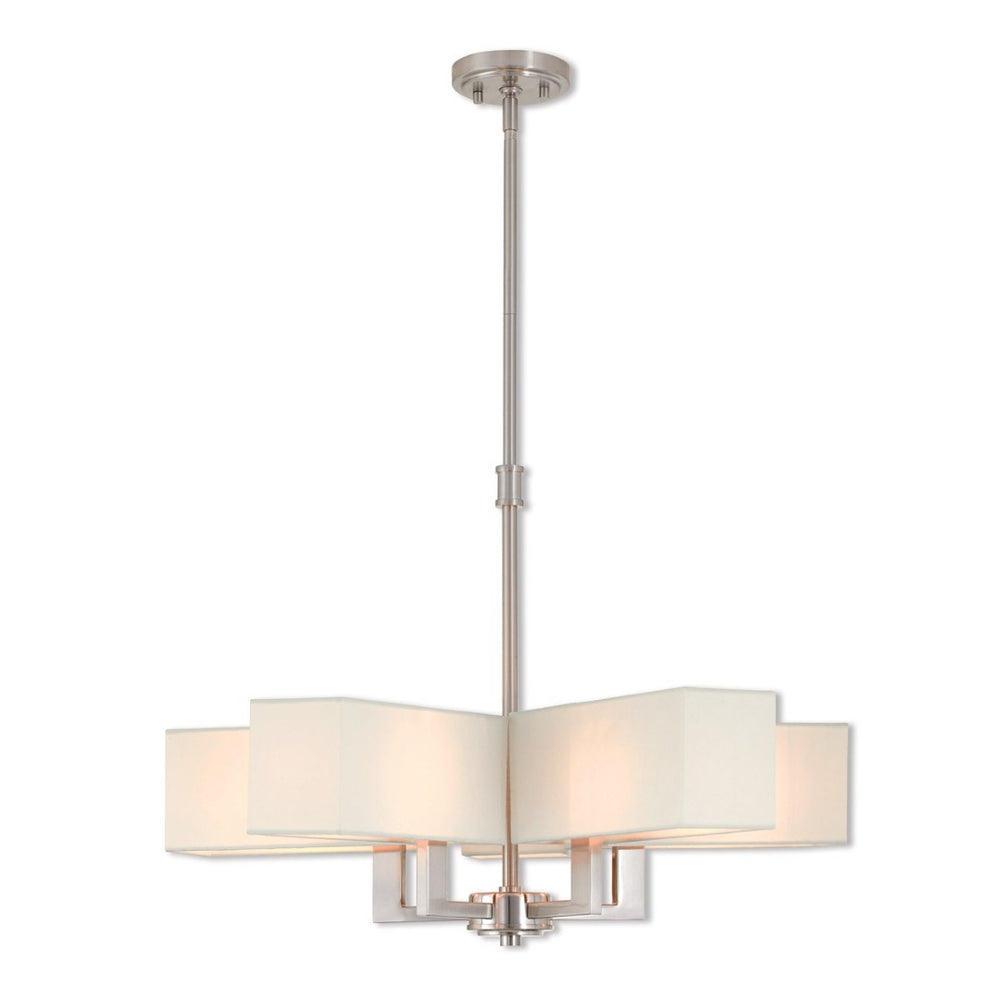 HomeRoots Five Light Dimmable Chandelier - Modern Steel Shades for Adjustable Ambiance in Any Space 687355