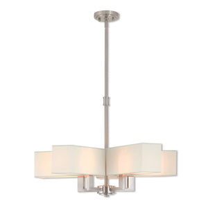 HomeRoots Five Light Dimmable Chandelier - Modern Steel Shades for Adjustable Ambiance in Any Space 687355