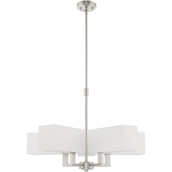 HomeRoots Five Light Dimmable Chandelier - Modern Steel Shades for Adjustable Ambiance in Any Space 687355