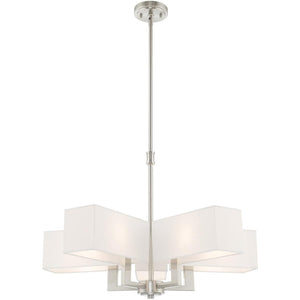 HomeRoots Five Light Dimmable Chandelier - Modern Steel Shades for Adjustable Ambiance in Any Space 687355