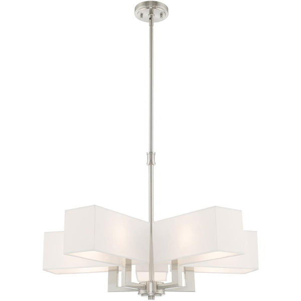 HomeRoots Five Light Dimmable Chandelier - Modern Steel Shades for Adjustable Ambiance in Any Space 687355