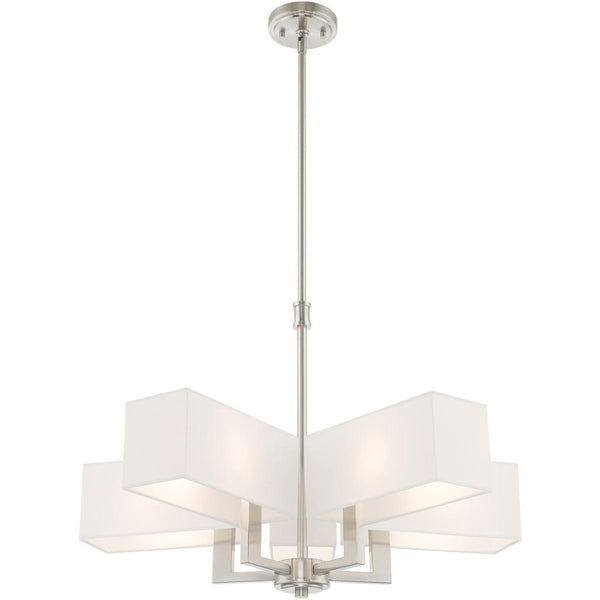 HomeRoots Five Light Dimmable Chandelier - Modern Steel Shades for Adjustable Ambiance in Any Space 687355