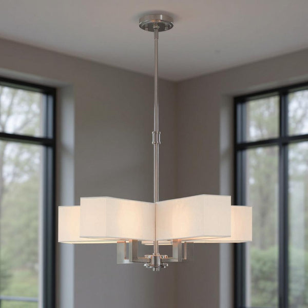 HomeRoots Five Light Dimmable Chandelier - Modern Steel Shades for Adjustable Ambiance in Any Space 687355