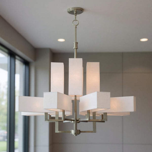 HomeRoots Twelve Light Dimmable Chandelier - Modern Steel Design for Versatile Home Ambiance & Style 687356