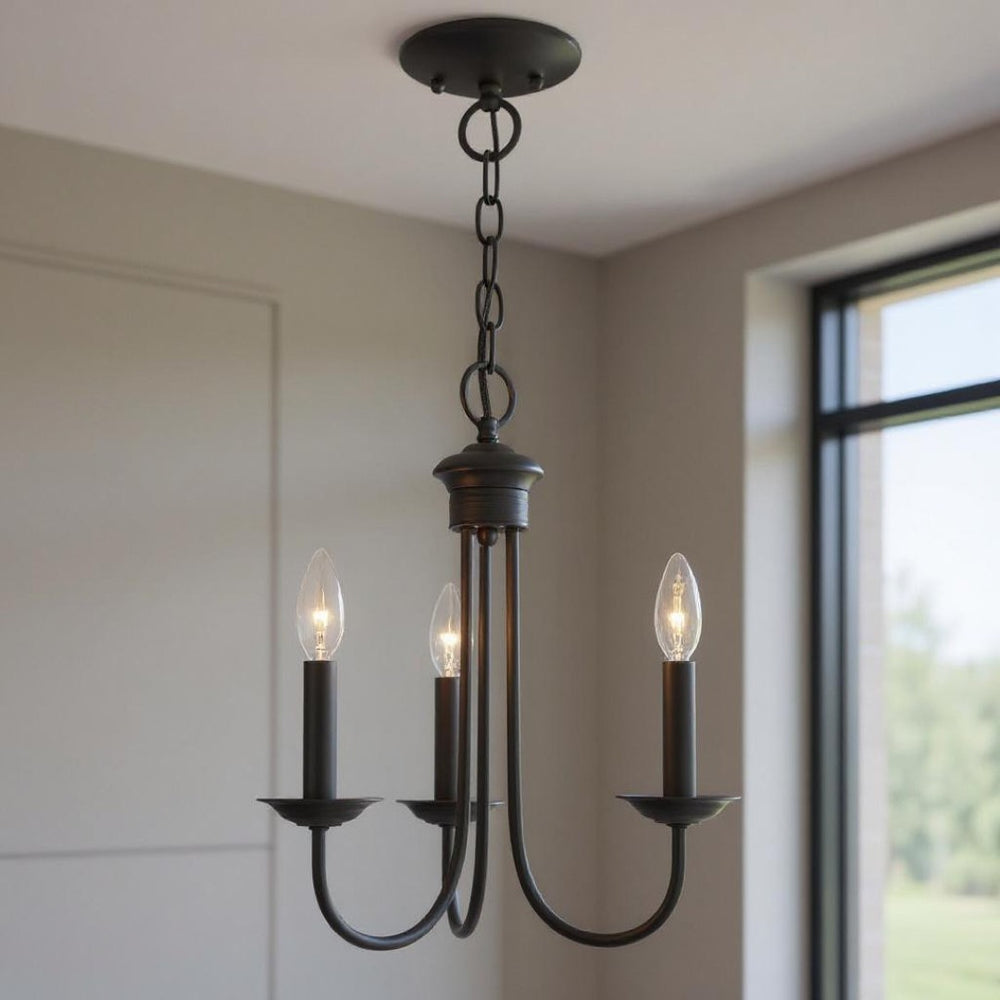 HomeRoots Black Dimmable Three-Light Chandelier with Cylindrical Shades – Modern Elegance for Any Room 687358