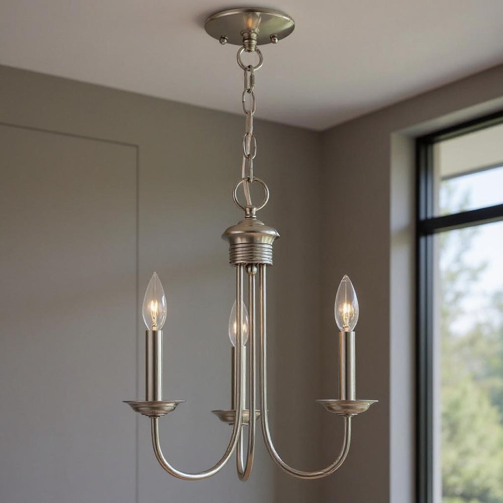 HomeRoots Three Light Dimmable Chandelier - Modern Steel Shades for Adjustable Ambiance in Any Room 687360