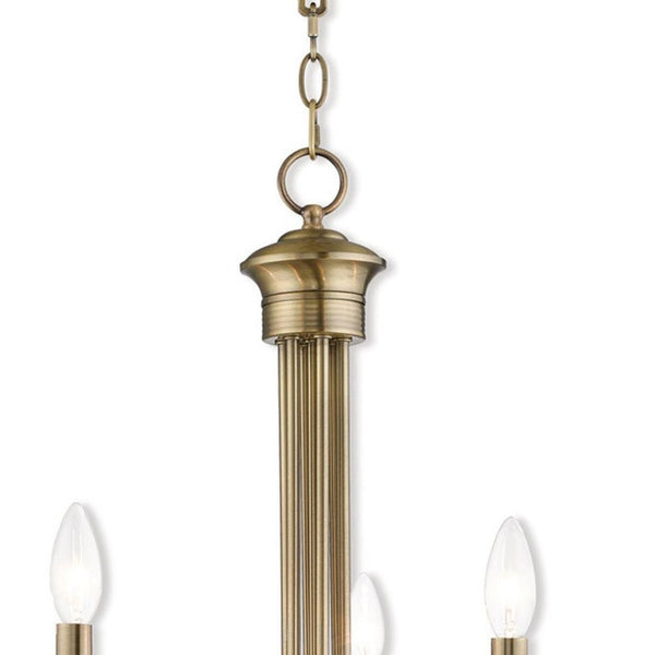 HomeRoots Antiqued Brass Five-Light Chandelier - Dimmable Metal Design with Steel Shades for Elegant Lighting 687361