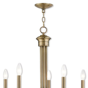 HomeRoots Antiqued Brass Five-Light Chandelier - Dimmable Metal Design with Steel Shades for Elegant Lighting 687361
