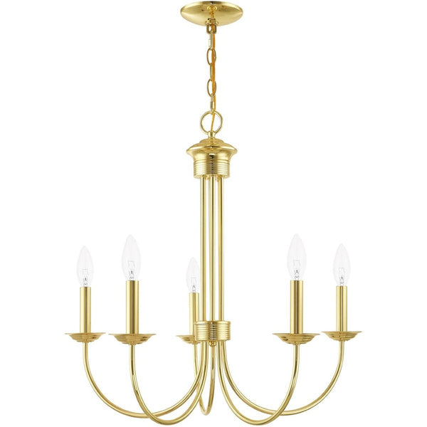 HomeRoots Five Light Dimmable Chandelier – Modern Cylindrical Design with Steel Shades for Stylish Illumination 687362