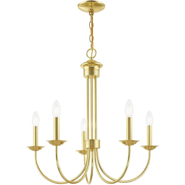 HomeRoots Five Light Dimmable Chandelier – Modern Cylindrical Design with Steel Shades for Stylish Illumination 687362
