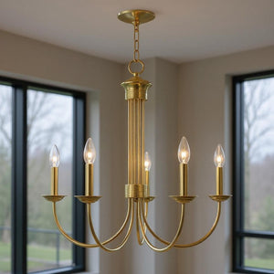HomeRoots Five Light Dimmable Chandelier – Modern Cylindrical Design with Steel Shades for Stylish Illumination 687362