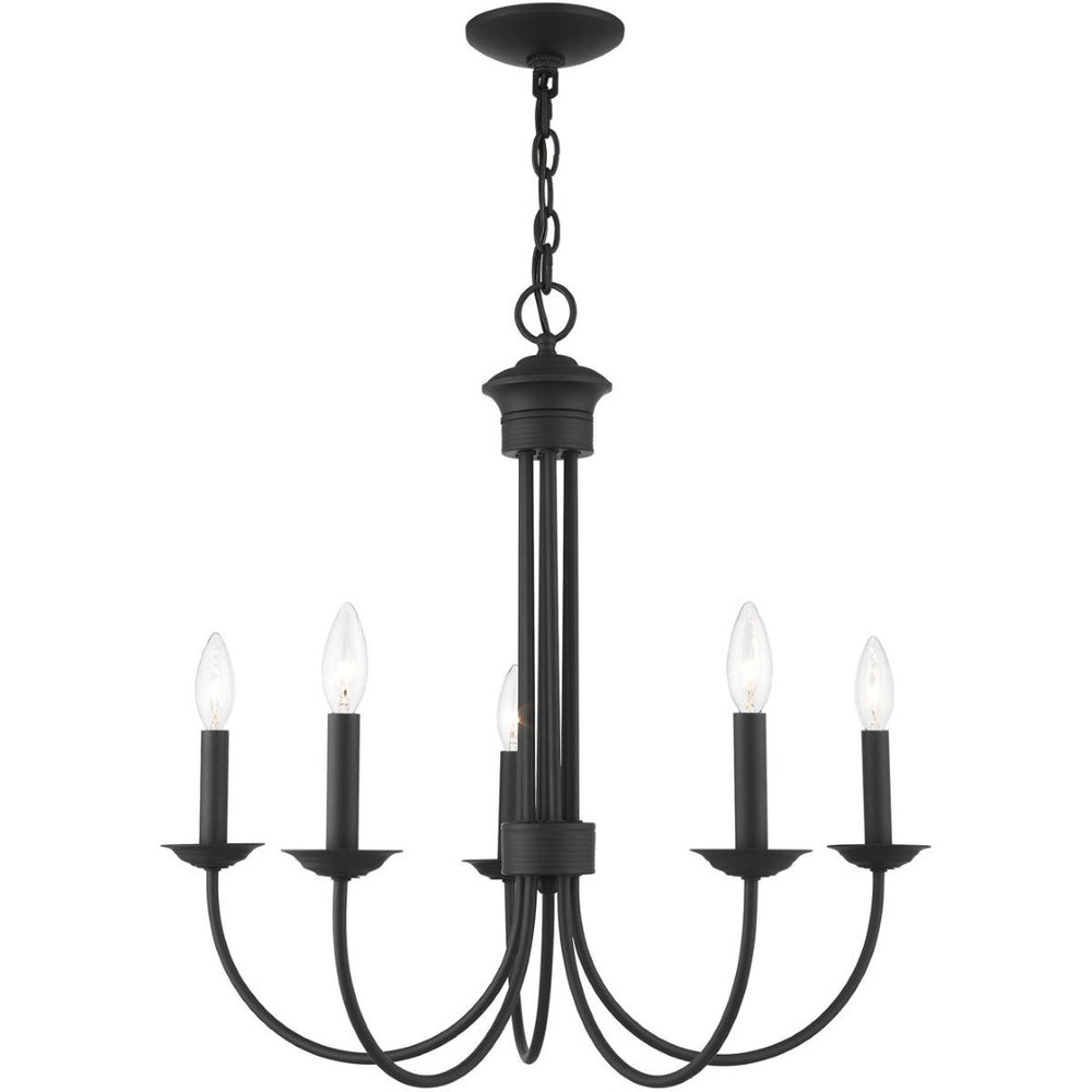 HomeRoots Black Five-Light Metal Chandelier – Modern Dimmable Fixture with Sleek Shades for Versatile Spaces 687363