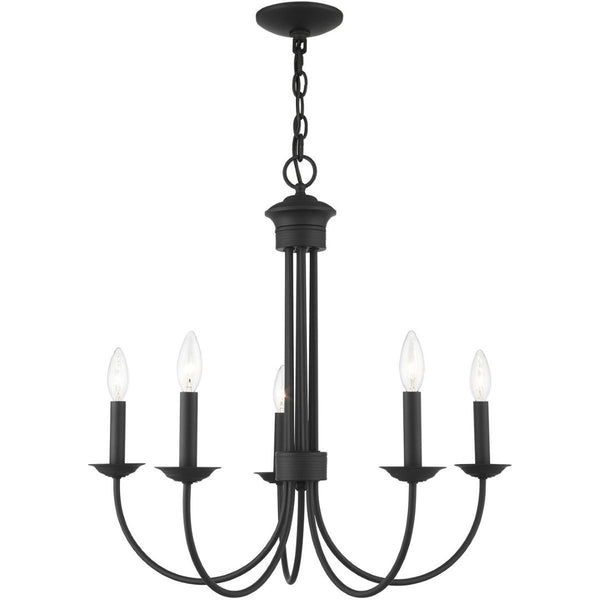 HomeRoots Black Five-Light Metal Chandelier – Modern Dimmable Fixture with Sleek Shades for Versatile Spaces 687363