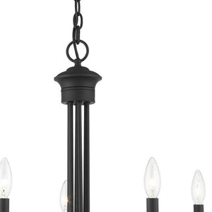 HomeRoots Black Five-Light Metal Chandelier – Modern Dimmable Fixture with Sleek Shades for Versatile Spaces 687363