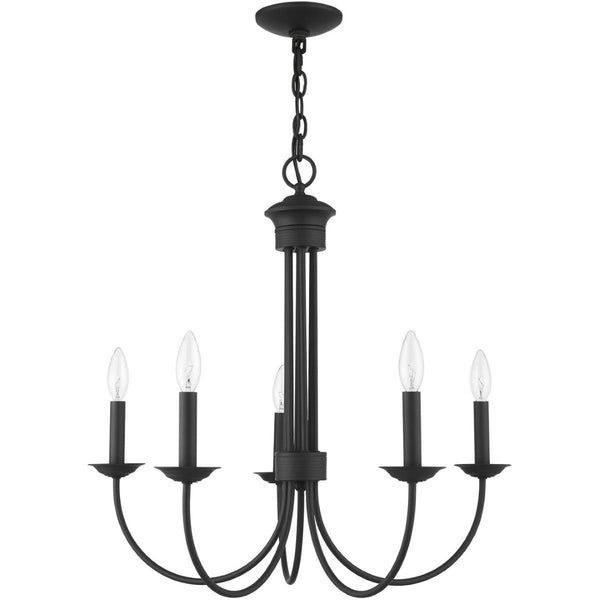 HomeRoots Black Five-Light Metal Chandelier – Modern Dimmable Fixture with Sleek Shades for Versatile Spaces 687363