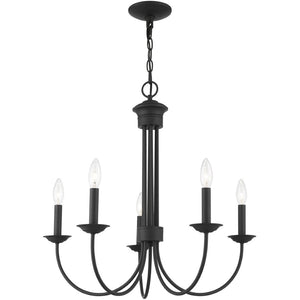 HomeRoots Black Five-Light Metal Chandelier – Modern Dimmable Fixture with Sleek Shades for Versatile Spaces 687363