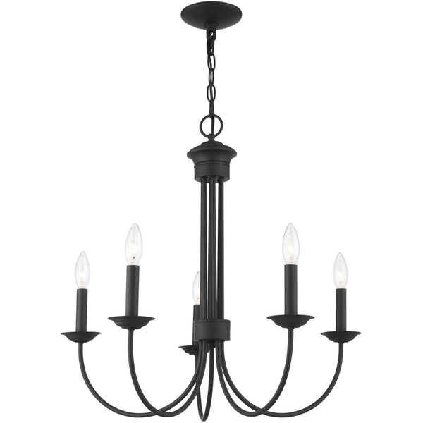 HomeRoots Black Five-Light Metal Chandelier – Modern Dimmable Fixture with Sleek Shades for Versatile Spaces 687363