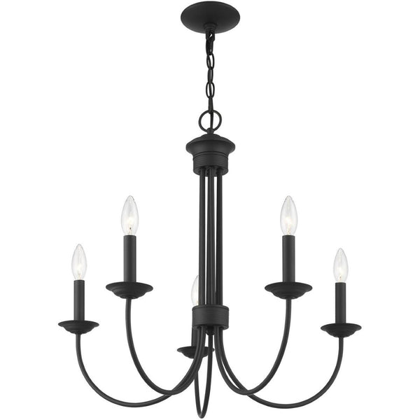 HomeRoots Black Five-Light Metal Chandelier – Modern Dimmable Fixture with Sleek Shades for Versatile Spaces 687363