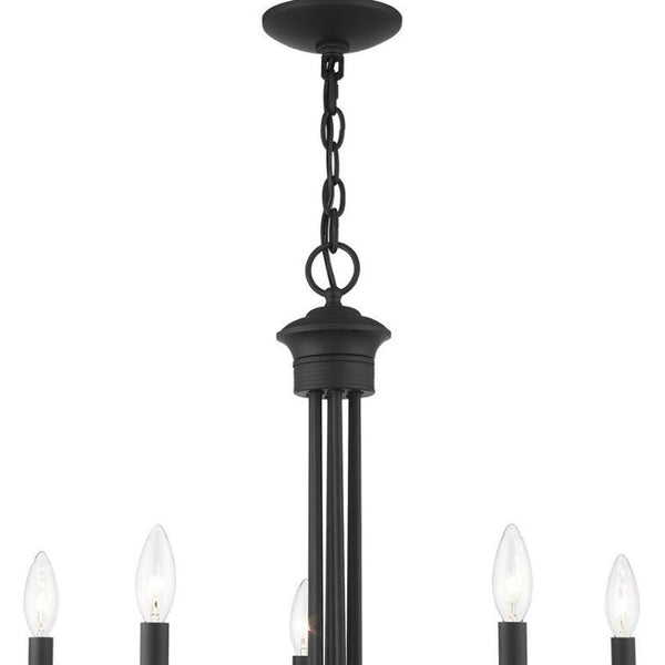 HomeRoots Black Five-Light Metal Chandelier – Modern Dimmable Fixture with Sleek Shades for Versatile Spaces 687363