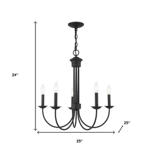 HomeRoots Black Five-Light Metal Chandelier – Modern Dimmable Fixture with Sleek Shades for Versatile Spaces 687363