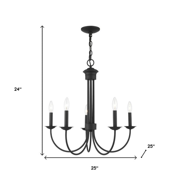 HomeRoots Black Five-Light Metal Chandelier – Modern Dimmable Fixture with Sleek Shades for Versatile Spaces 687363