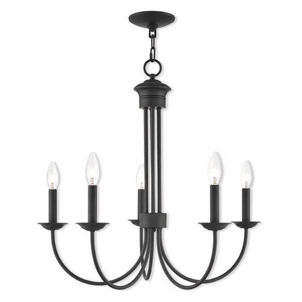 HomeRoots Bronze Five-Light Dimmable Chandelier with Elegant Cylinder Shades for Modern Interiors & Ambiance 687364