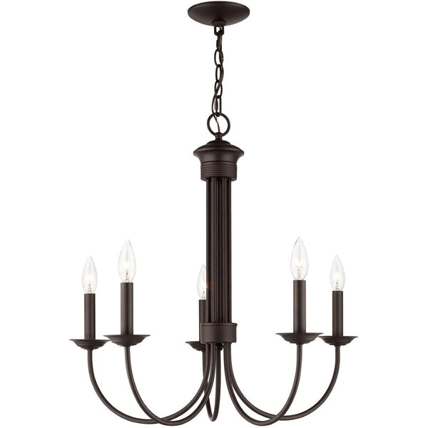 HomeRoots Bronze Five-Light Dimmable Chandelier with Elegant Cylinder Shades for Modern Interiors & Ambiance 687364